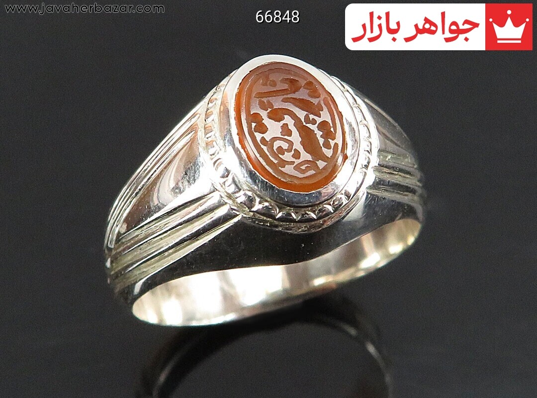 انگشتر نقره عقیق یمنی نارنجی مردانه دست ساز [یا رقیه]